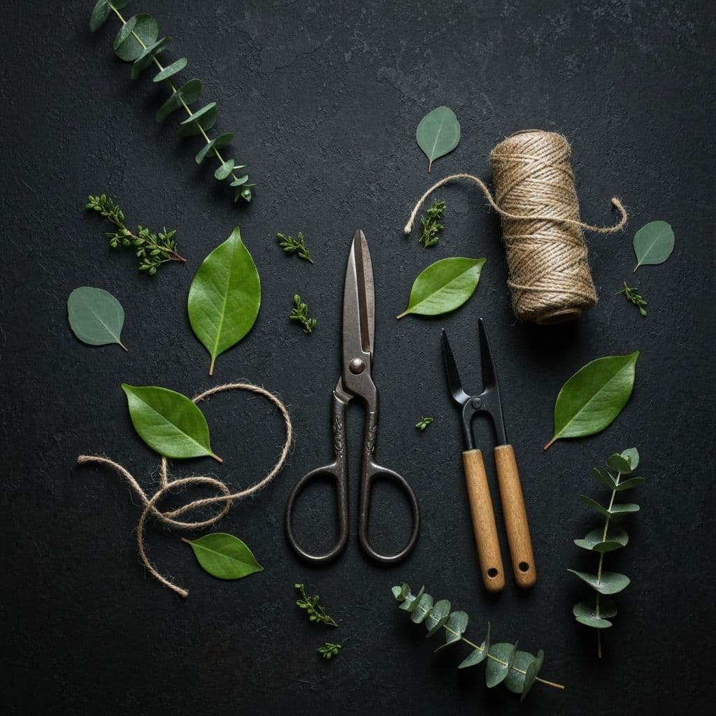 Floristry tools and greenery